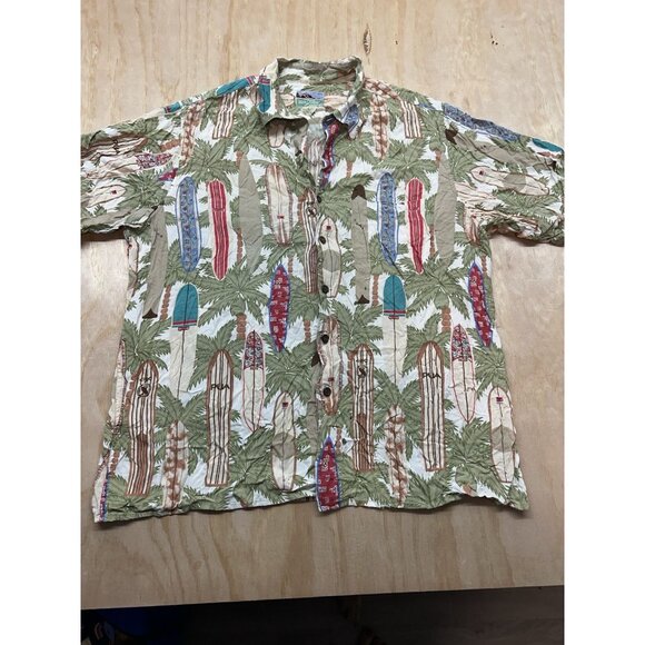 Reyn Spooner Men’s Shirt Aloha Surfboard Palm Trees *Read* Description Sz L - Picture 1 of 9
